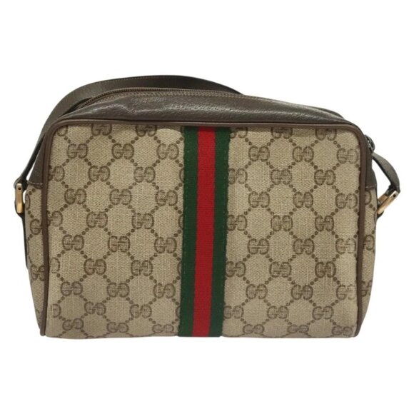 GUCCI GG Supreme Web Sherry Line Bag PVC Beige Gold 75 02 004 Auth BA3807 - Picture 2 of 16